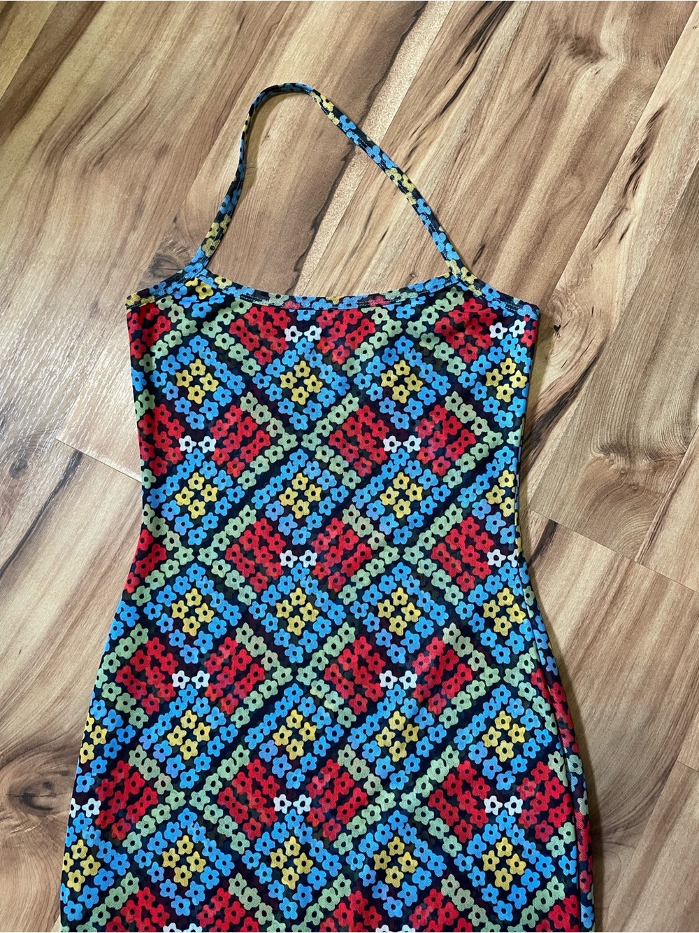 Fashion Brand Company Red & Blue Floral Diamond Print Halter Maxi Dress Sz S - Picture 3 of 7